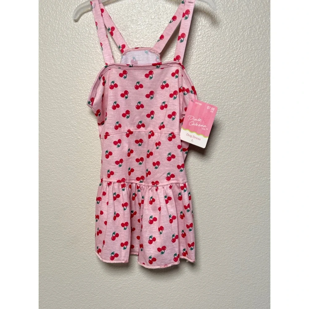 Pink Cabana Co Dog Dress Large Pink Red Cherry Print Ruffle Pet Summer Outfit